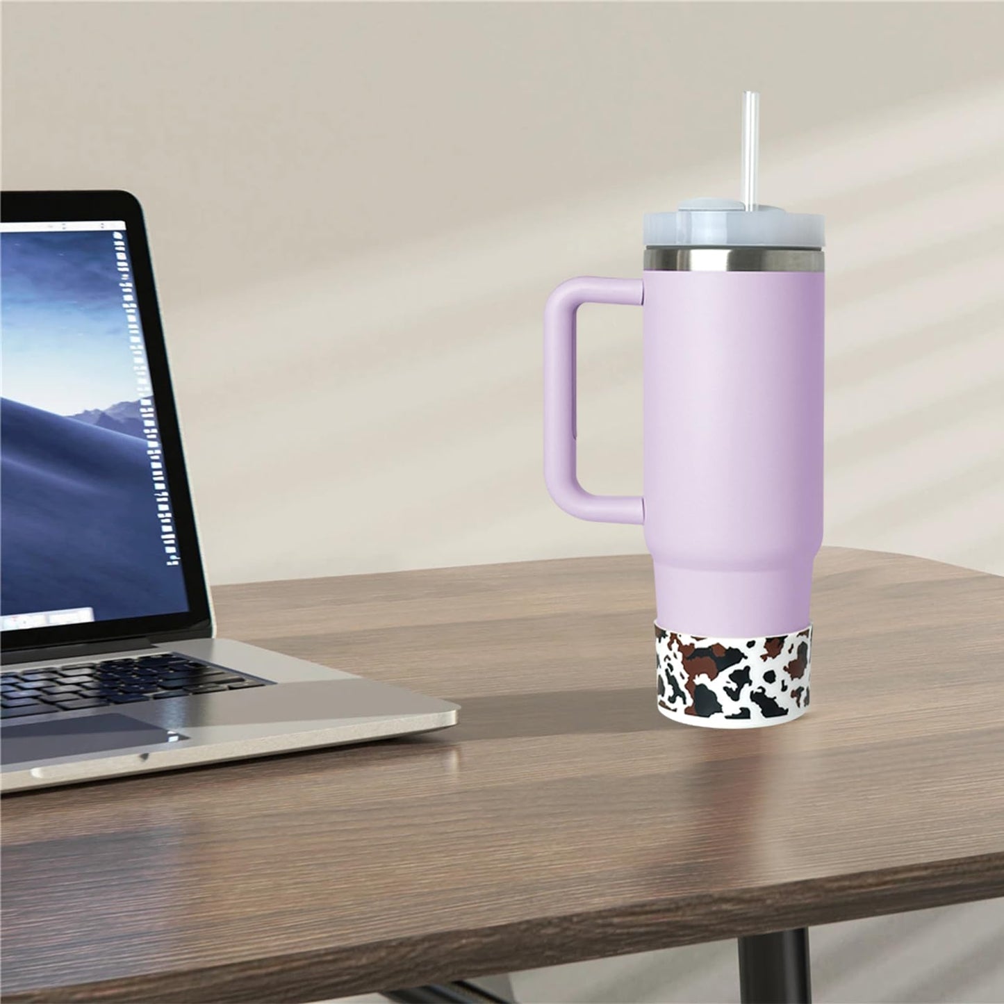 GENLEAS 1PCS Cow Stripe Protective Silicone Boot Coverfor Stanley Cup 20oz-40oz, for Hydro Flask Water Bottle 12oz-24oz, Anti-Slip Sleeve for Bottles/Tumblers with 2.88-2.97in Bottom （1Cow Print）