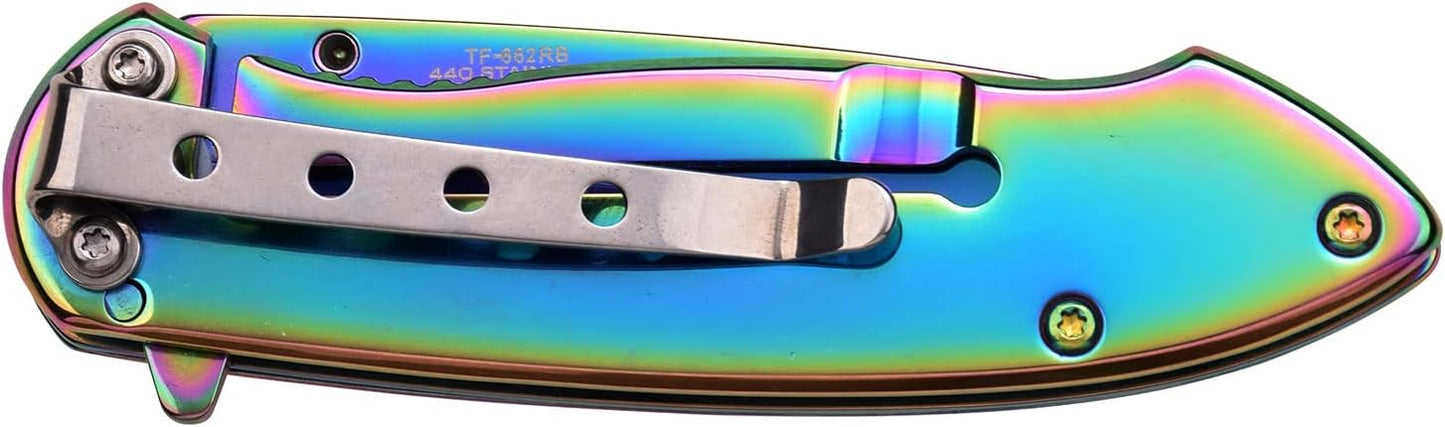 Tac-Force- Folding Pocket Knife – Rainbow TiNite Coated Stainless Steel Blade, Handle and Pocket Clip, Frame Lock, Tactical, EDC, Rescue - TF-862RB