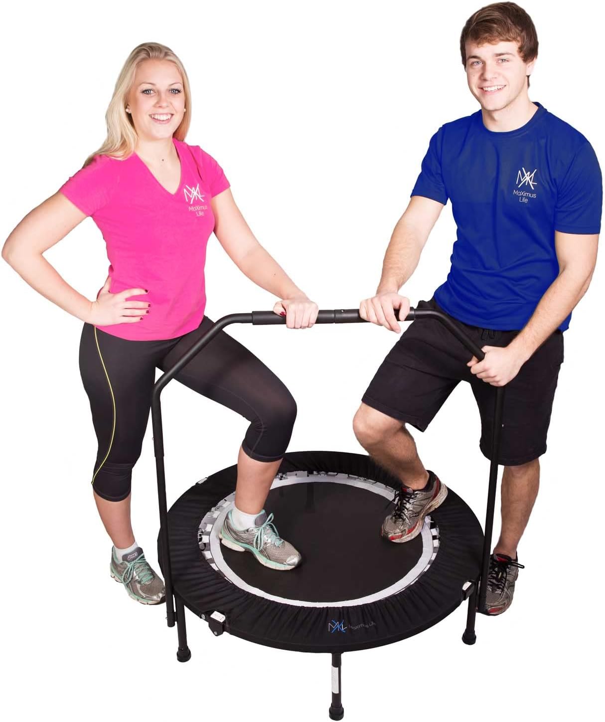 MXL Maximus PRO Folding Rebounder – Premium 40” Indoor Mini Trampoline with Bar for Adults and Kids, Fitness & Weight Loss, Folding Frame, Stability Bar, DVD & Online Workouts, 310lb
