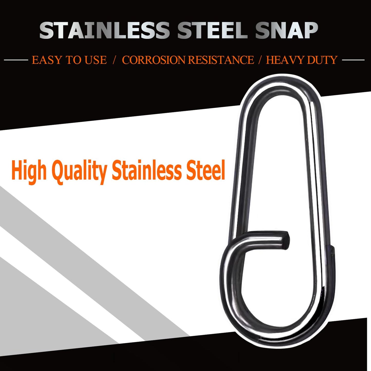 Atibin Stainless Steel Fishing Snap Freshwater High Strength Fishing Clips Saltwater Oval Split Fishing Snaps Swivels Black Nickel 50pcs 79lbs