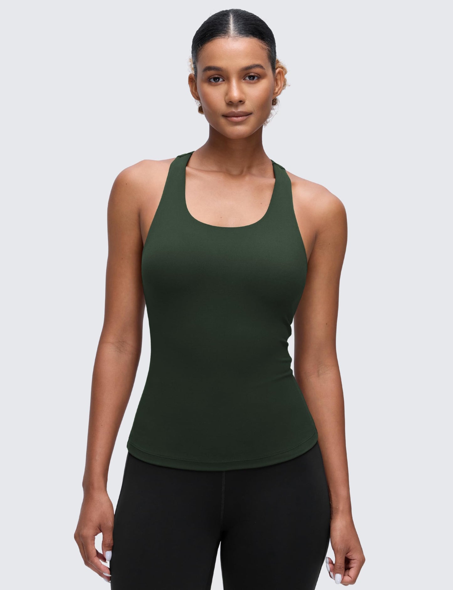 CRZ YOGA Butterluxe Workout Racerback Tank Tops for Women - Padded Athletic Spandex Yoga Shirts with Built in Bra Legend Green Medium