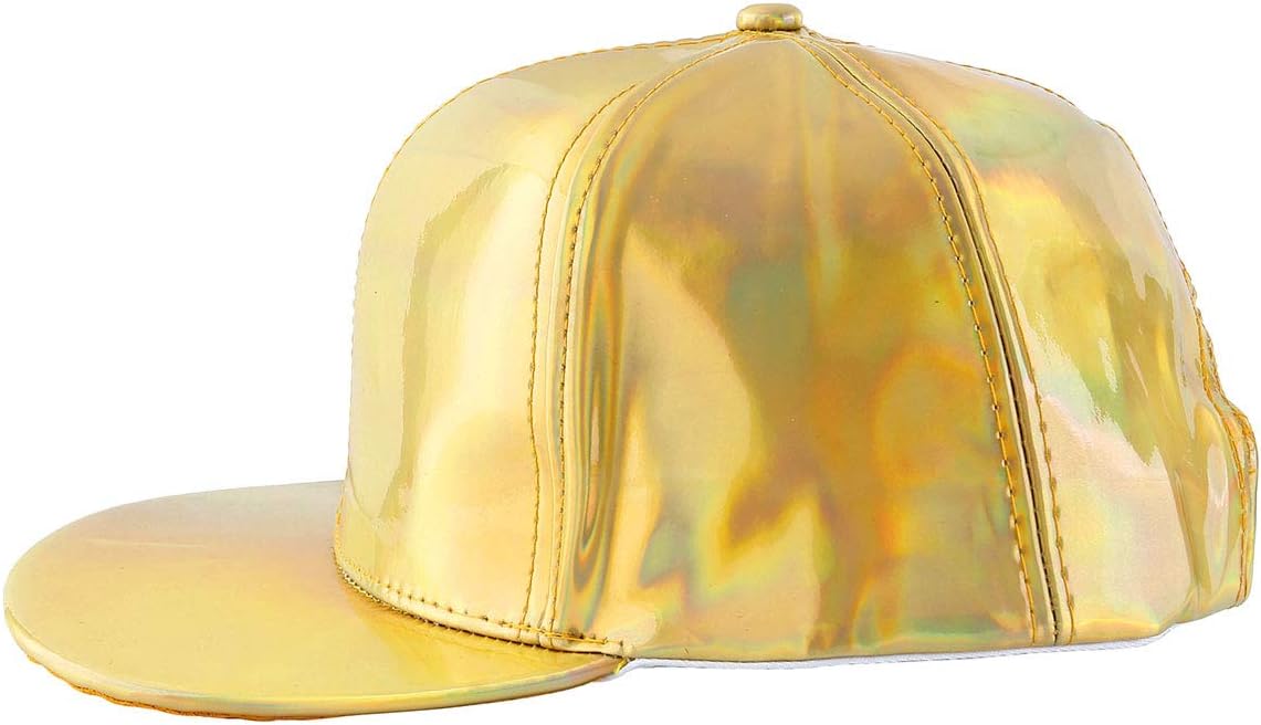 FALETO Adjustable Shiny Holographic Baseball Cap Rainbow Reflective Hip Hop Rave Hat Metallic Casual Cap
