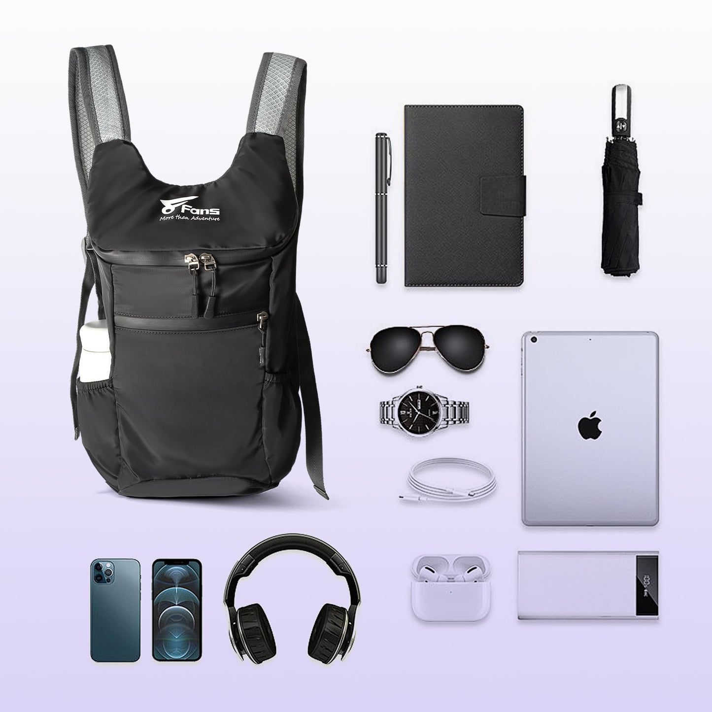 8 Fans 12L/20L Hiking Backpack, Waterproof Packable Travel Daypack-Lightweight Back Pack Outdoor Foldable Rucksack (12L)