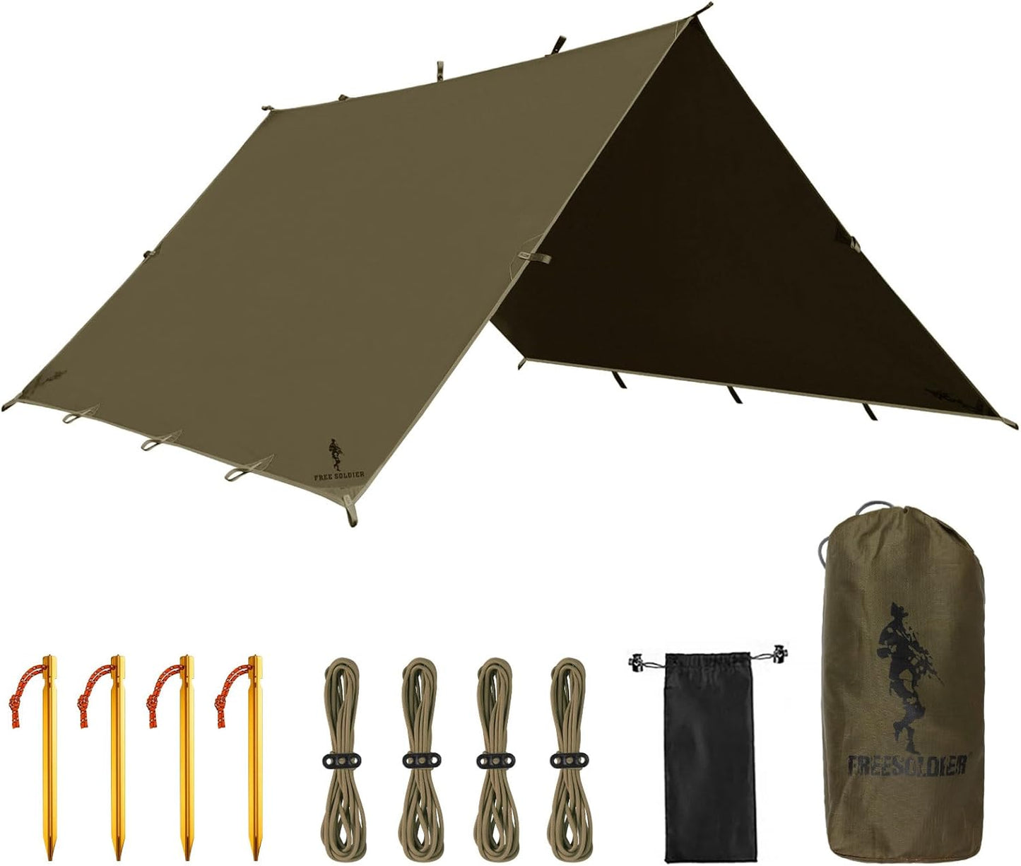 FREE SOLDIER Waterproof Portable Tarp Multifunctional Outdoor Camping Traveling Awning Backpacking Tarp Shelter Rain (Brown 10×10.5ft)