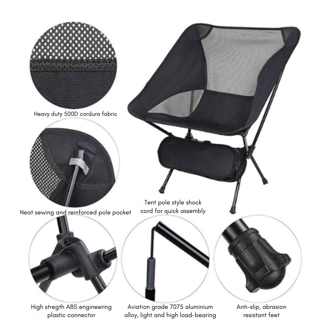 Camping portátil Chair, Beach Chair, Camping Accessories, Lawn seat Strong alluminium seatrecliner transportable and Easy to Assemble. for Adults. Blue.