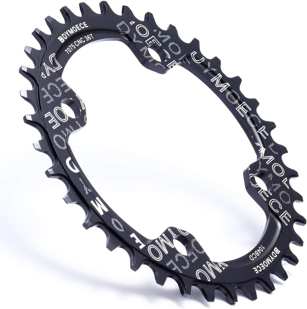Narrow Wide Bike Single Chainring 104BCD 32T 34T 36T 38T for 9 10 11 Speed Round,Black/Red-Compatible with Most of Shimano and Sram Cranksets