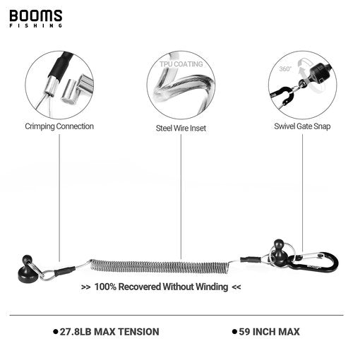 Booms Fishing MRC Magnetic Net Release for Fly Fishing, Magnetic Quick Release Keychain, Magnet Clip Release with Coiled Lanyard, 2pcs