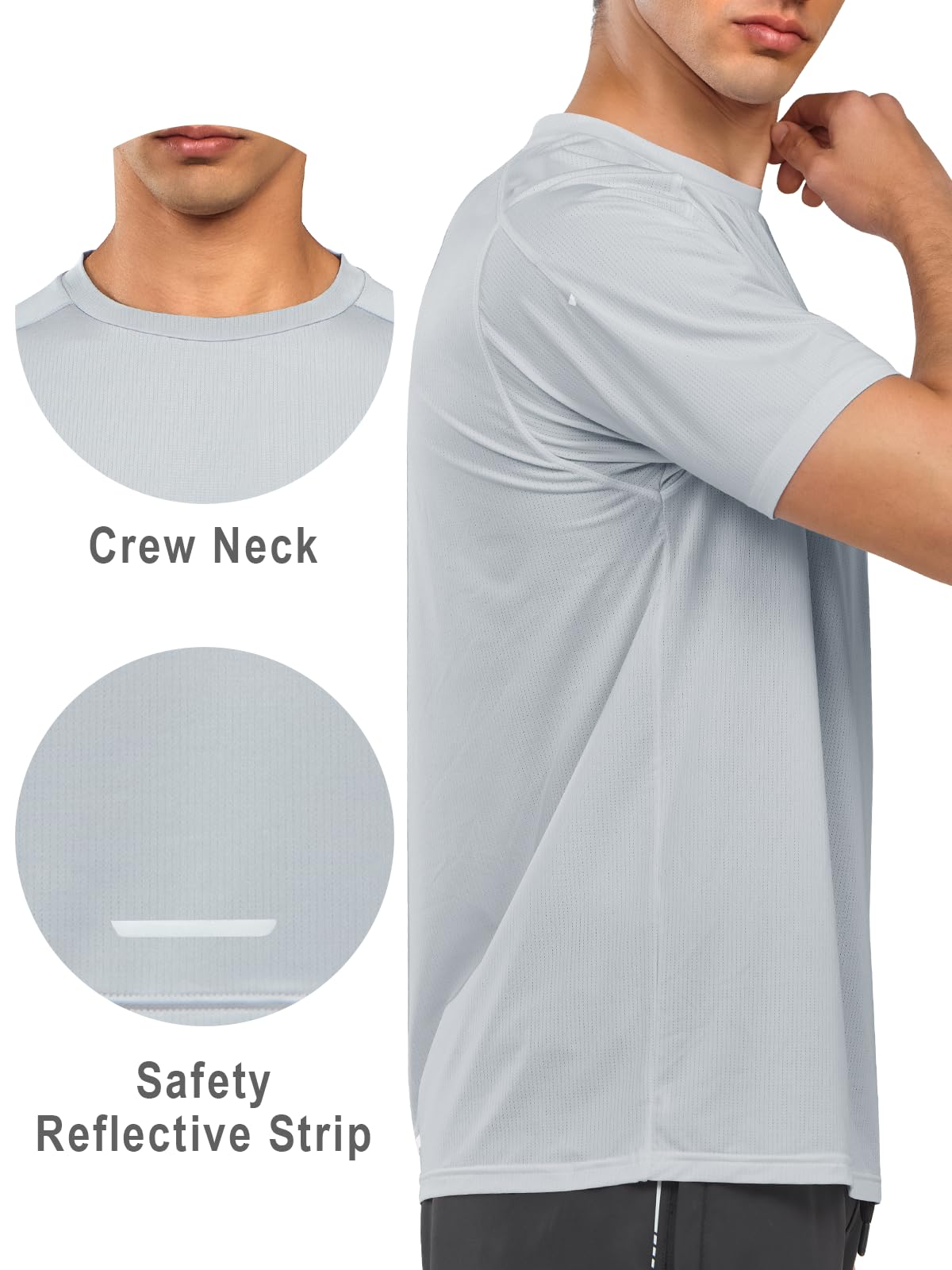NORTHYARD Men's Athletic Running T-Shirts Quick Dry Workout Shirts Short-Sleeve Sports Gym Tee Tops Performance Activewear Lightgrey XL
