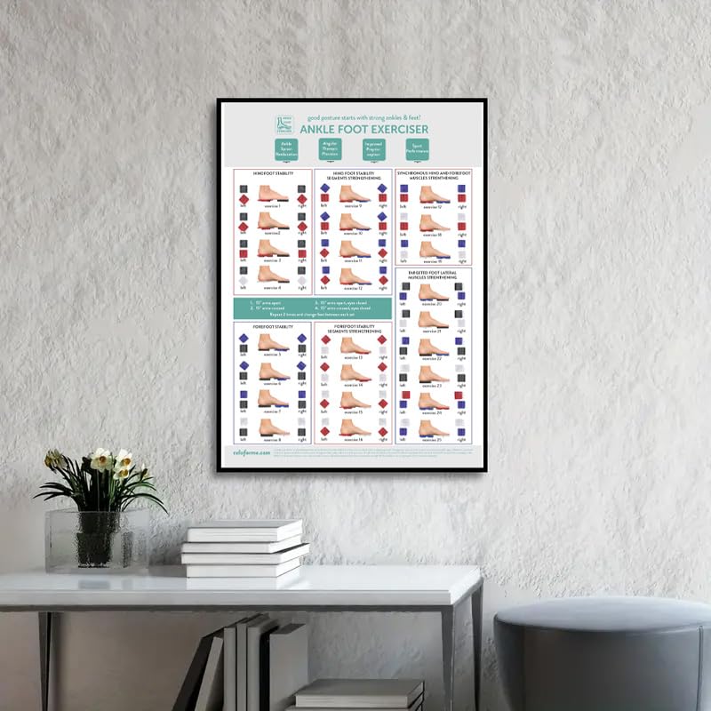 Ankle Foot Exerciser™ Workout Posters for Home - Strength Training Routine for Sprained Ankle - Plantar Fasciitis Stretcher, Ankle stabilizer, Foot Strengthener, Posture Corrector