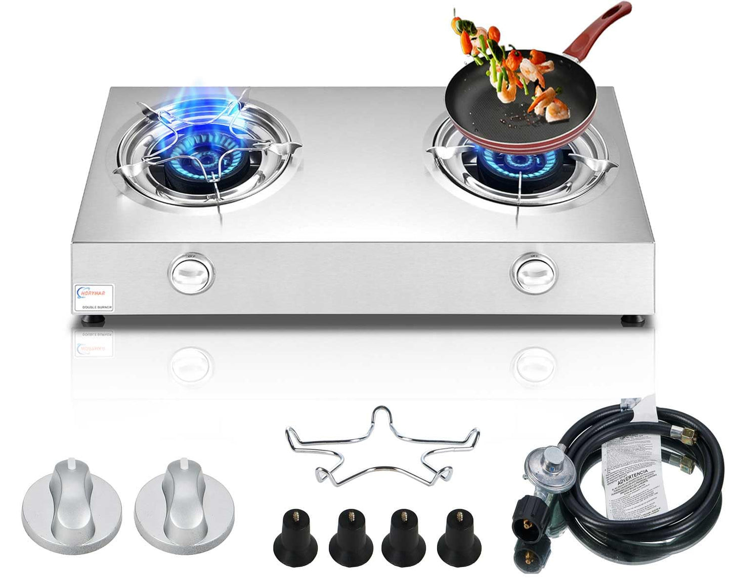Horynar Propane Stove 2 Burner Auto Ignition Propane Burner 26000 BTU Gas Stove with CSA LPG Hose for Outdoor, Emergency