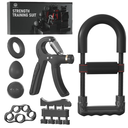 XAGYL Hand Grip Strengthener Kit - Ultimate Hand Exerciser Set for Forearm Workout, Adjustable Grip Strength Trainer, Stress Relief Ball, Exercise Ring, Training and Recovery (Frosted Black)