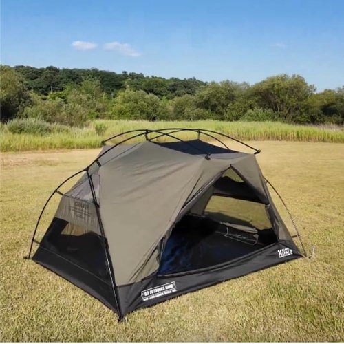 CAMVIL Crab 2 Person Double Layer Black Canvas Cotton Tent, Portable Breathable Easy Set Up Backpacking Tent (Green)