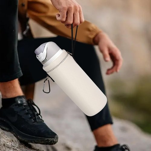 Linkidea Water Bottle Carrier with Strap Compatible with Owala FreeSip 24oz, Twist 24oz, Potter 24oz Water Bottle, Neoprene Waterbottle Sling Bag Holder, Shoulder Strap, Off White