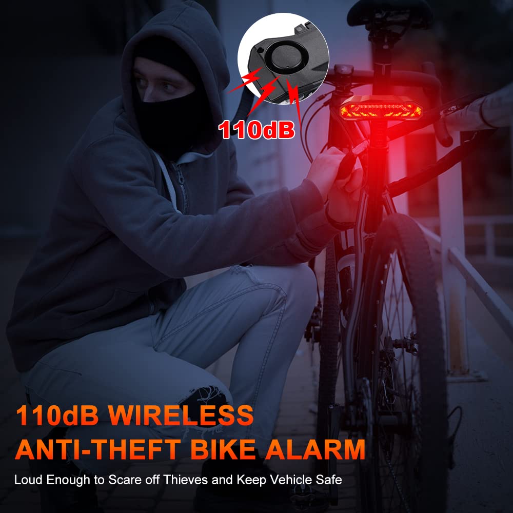 ONVIAN 2 Pack Smart Bike Tail Light with Turn Signals, Bike Alarm with Wireless Control Remote, USB Rechargeable Rear Bike Light, IP65 Waterproof Auto ON/Off Bicycle Lights for Night Riding
