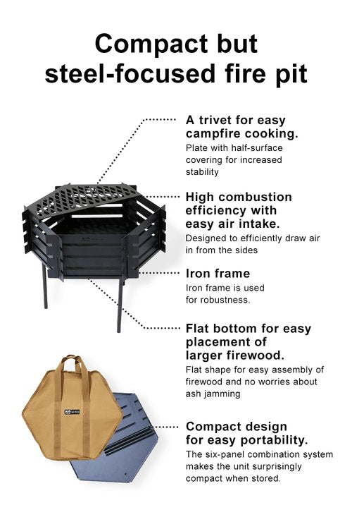 WAQ Bonfire Stand - Yagura - Wood-Burning Iron Stylish Compact Design with Grate Camp Bonfire Stand Folding Campfire Solo Family Camping