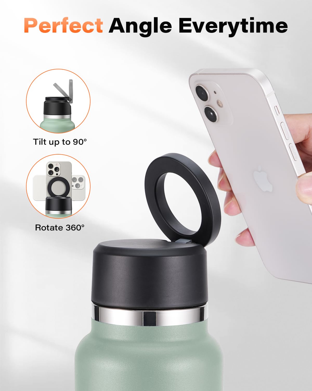 A2C Lid for Hydro Flask Wide Mouth Water Bottles with MagSafe Phone Mount Handle Top, Replacement Lids Compatible with HydroFlask Wide Mouth 12 16 20 32 40 64 OZ, Multi-Purpose Hydroflask Accessories