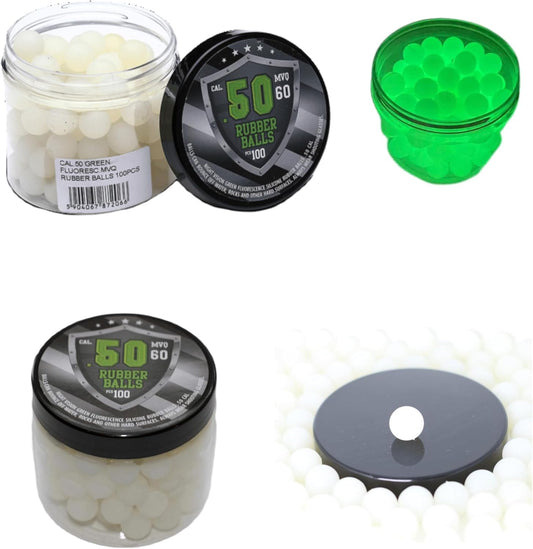 Glowing Rubber Balls in 50 Caliber 100 x Glow in The Dark Resusable Rubber Balls w. Silicon in Green for Training Home Defense Paintball Pistols in 50 Cal.