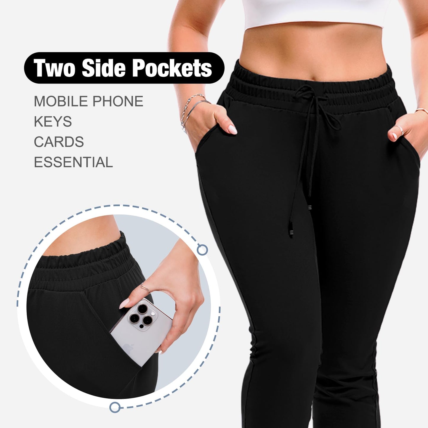 SINOPHANT Joggers for Women with Pockets Drawstring Sweatpants for Lounge Gym Yoga Black S