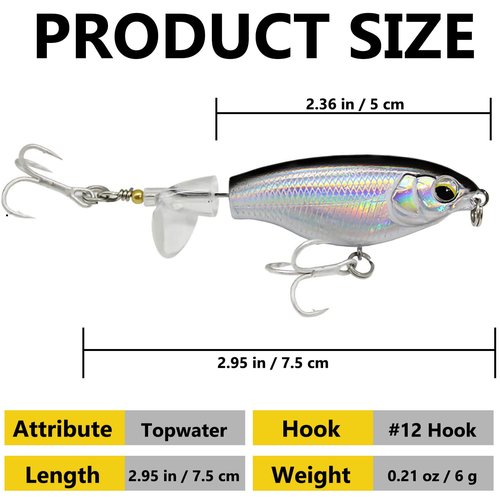 Topwater 90 Fishing Lure for Bass, Top Water Bass Pencil Plopper Fishing Lures, Bass Lures Topwater Bait for Bass and Pike, Topwater Lures Freshwater or Saltwater