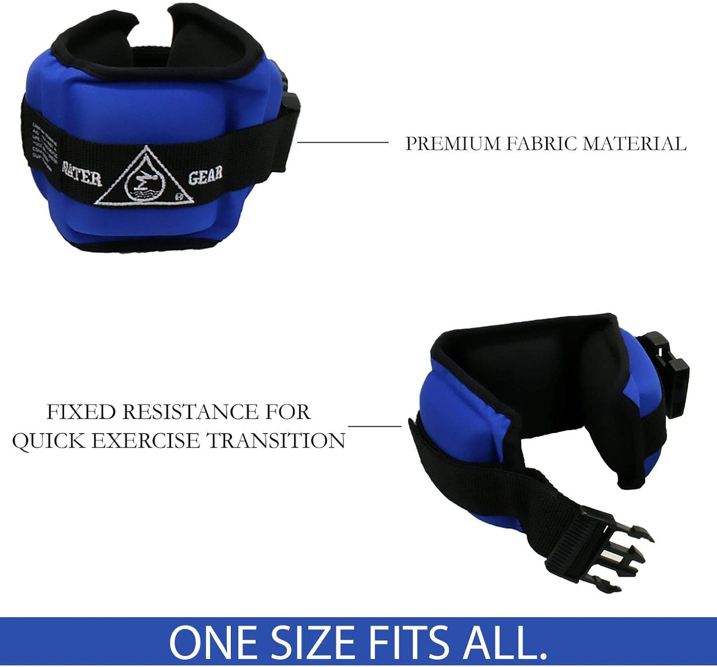 Water Gear Professional Aqua Cuffs - Aqua Aerobics Fitness Gear Bands for Ankle and Wrist - Swimming Pool Workout - Exercise Equipment Adjustable Ankle and Wrist Bands