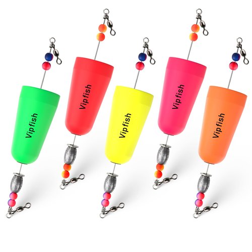 Vipfish Popping Corks Floats Saltwater - Rattles and Floats for Catfish Redfish Speckled Trout Rigs with a 3/8 oz Egg Weight, and a High-Visibility Cork (Mix Colors, 5pcs)