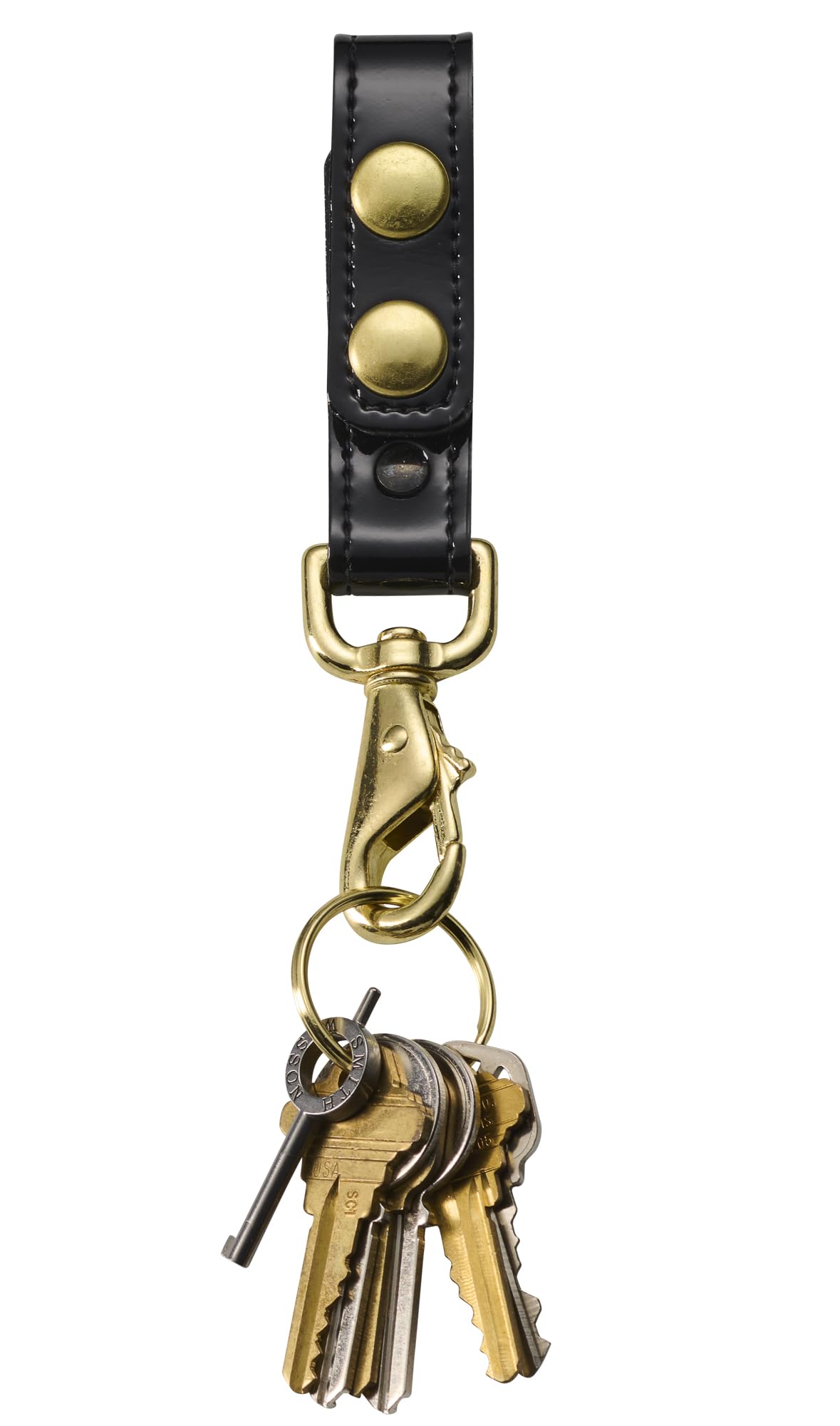 JAY-PEE Clorino Hi-Gloss Key Strap Belt Keeper for Duty Belt Key Ring Holder Double Snap Belt Loop Keychain Lanyard with Brass Hardware