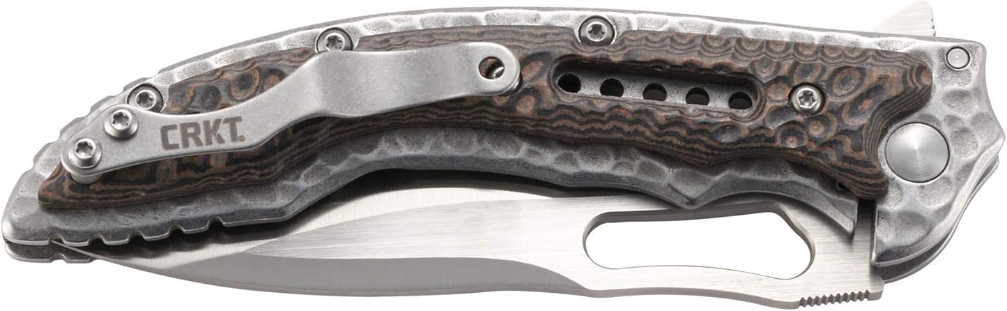 CRKT Fossil Folding Pocket Knife: Compact Stainless Steel Plain Edge EDC Folder with Frame Lock, Everyday Carry Knife, Satin Blade Finish 5460, Brown