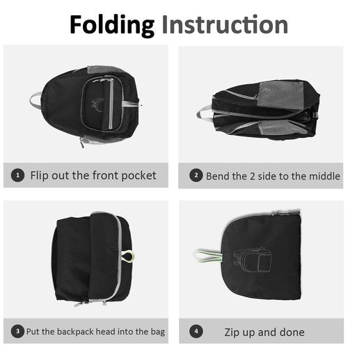 Monica Muse Hiking Backpack, 25l Lightweight Packable Travel Camping Outdoor Sports Backpack, Water Resistant Foldable Travel Daypack for Men Women, Black