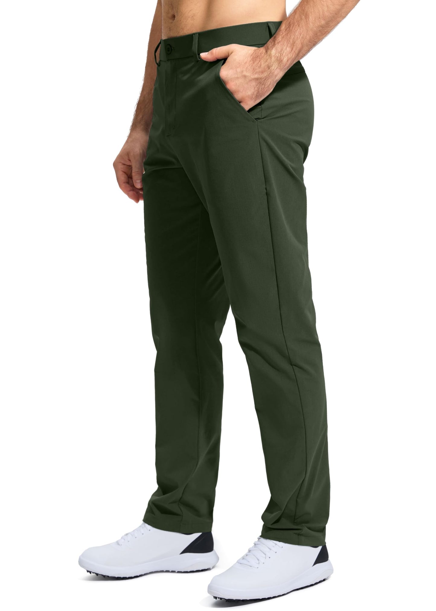 Pudolla Men's Golf Pants Stretch Work Dress Pants Men's Dress Pants 32 Lightweight Quick Dry Trousers with Pockets(Army Green 35Wx32L)