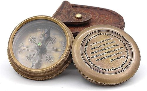 Engraved Solid Brass Compass with Leather Case – Vintage Gift for Travelers & Adventurers