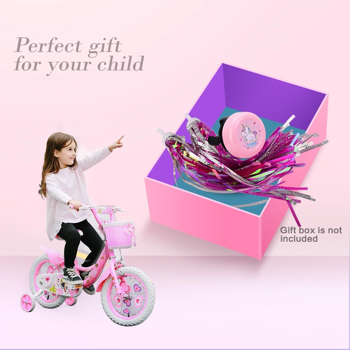 U-LIAN Kids Streamers and Bike Bell for Girls-1 Pack Flower Bicycle Bell with 2 Pack Handlebar Streamers Scooter Tassels for Children's Bike Accessories