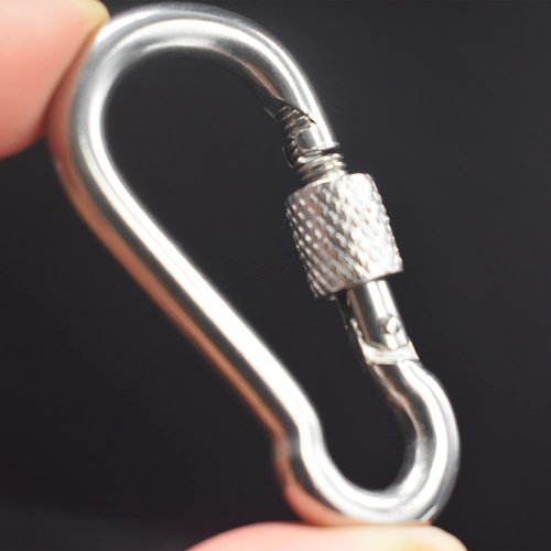 Floyutin Stainless Heavy Duty M5x50mm Locking Carabiner Snap Hooks with Screw Nut Connector Chains Links Hardware Fasteners, 10 PCS