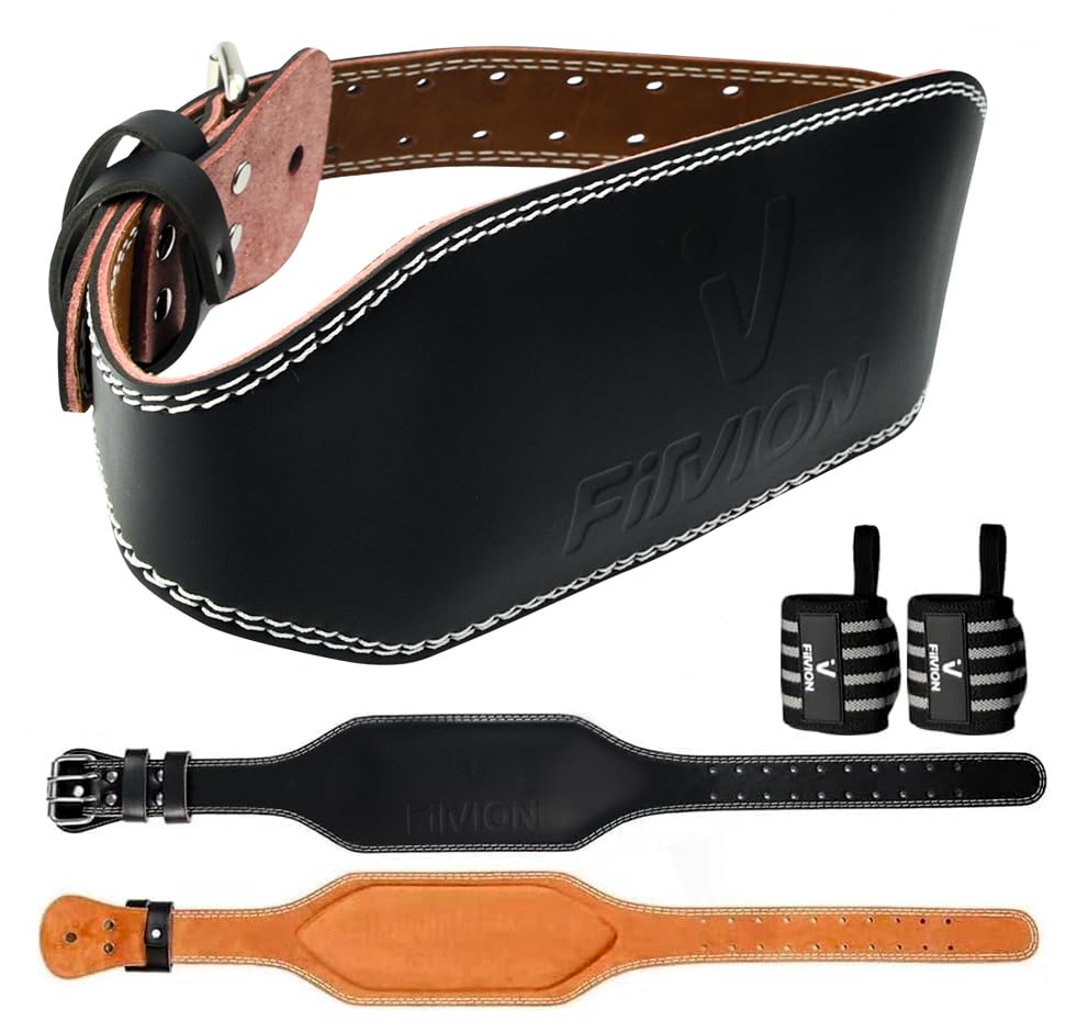Genuine Leather Weight Lifting Belt With Free Wrist Wraps - 6 Inch Wide - PU Leather Gym Belt - Bodybuilding belts - Lumbar Back Support - Weight Lifting Belts for Men Father's Day & Women