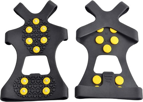 Ice Grips, Traction Cleats, Ice Cleat, Easy Slip On, Outdoor Durable, 10 Steel Studs, Stretchable, Prevent Slipping from Ice/Snow, Extra Studs Included in Each Package.