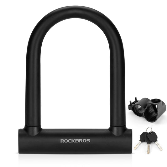 ROCKBROS U Lock Bike U Lock with Cable Heavy Duty Anti Theft Bike Lock U-Lock 4 ft Cable Mounting Bracket for Bikes eBikes Motorcycles Scooters