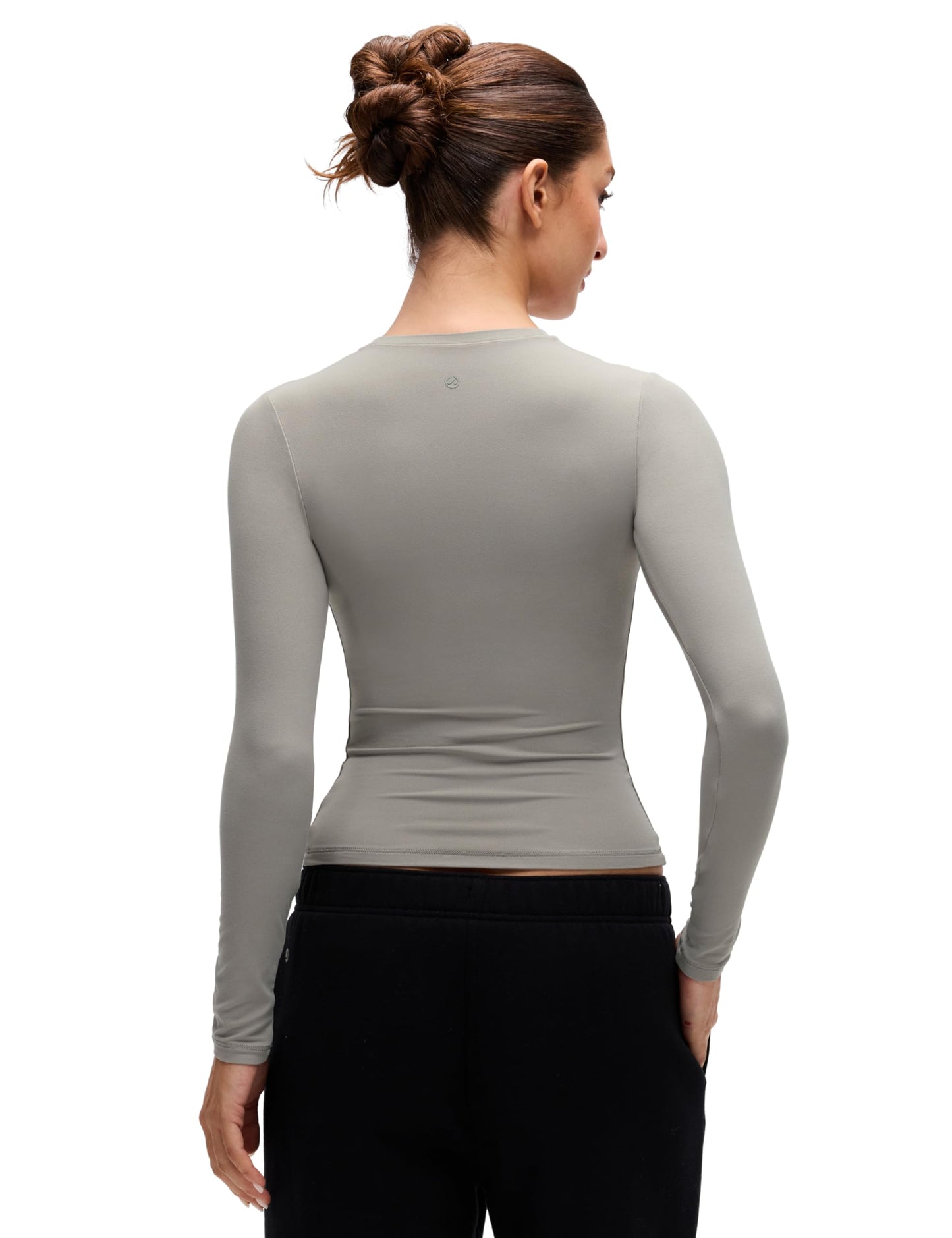 CRZ YOGA Softembrace Crewneck Long Sleeve Shirts for Women - Workout Casual Going Out Tops Soft Fitted Tight Fall T-Shirts Rocky Grey Small