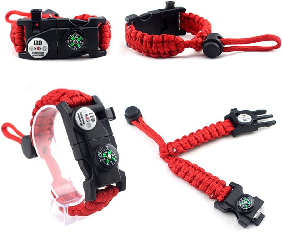 Adjustable Survival Bracelet, 7 Core Paracord 20 in 1 Emergency Sports Wristband Gear Kit with Waterproof LED SOS Light, Compass, Rescue Whistle, Fire Starter Multi-tool for Wilderness Adventure