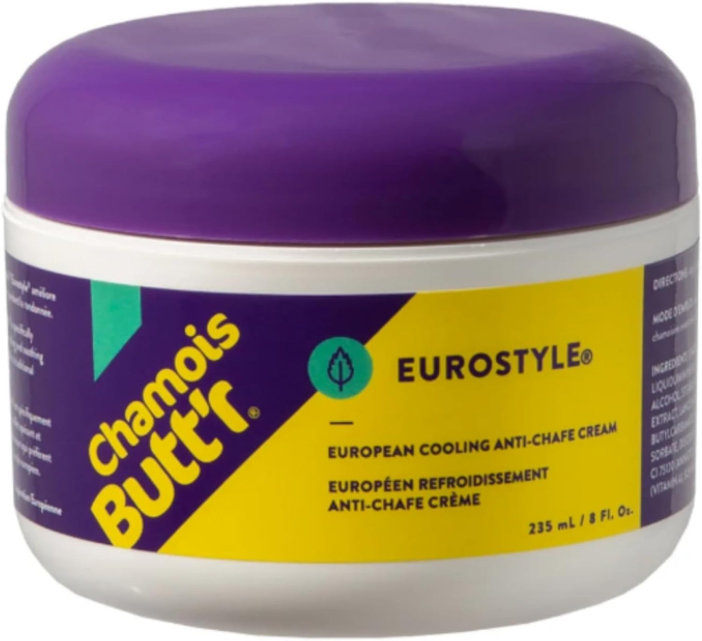 Chamois Butt'r Eurostyle Anti-Chafe Cream for Road, Gravel, Mountain Bike, 8 ounce jar, Cycling Plastic