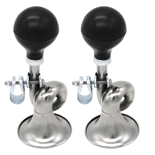 2 Pack Bugle Horn, Coolrunner Retro Clown Horn, Kids Bike Horn, Classic Vintage Metal Twist Loudspeaker Siren Hooter Snail Air Horn for Vehicles Bicycles Golf Cart (Sliver)