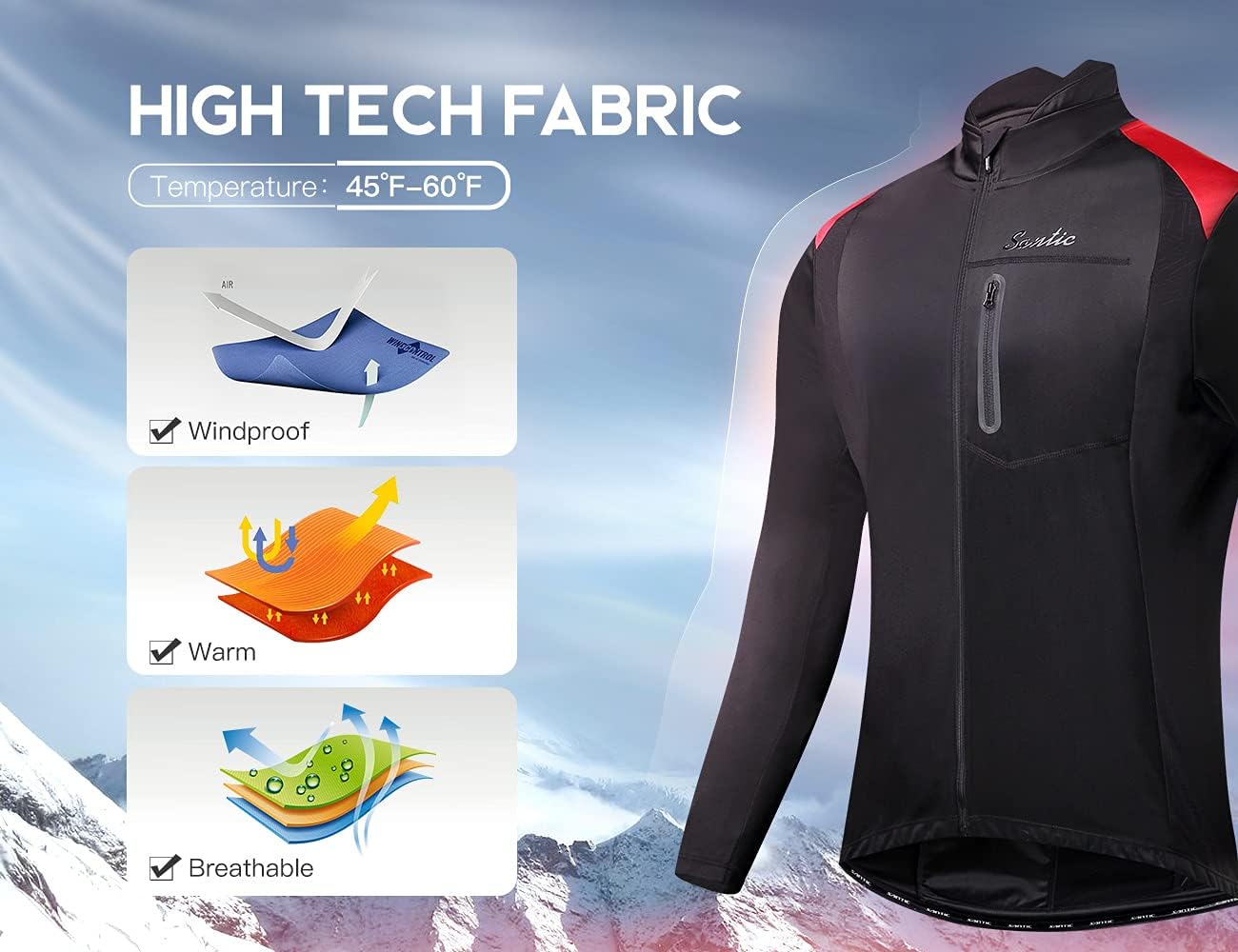 Santic Men's Cycling Bike Winter Jackets Windproof Fleece Thermal Warm UP Running Bike Bicycle Jacket Breathable Windbreaker