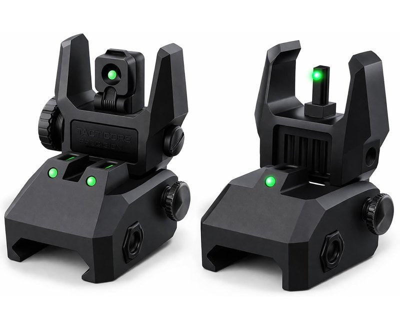 GOTICAL Fiber Optic Sights Flip Up Front and Rear Strong Polymer Folding Sights with Red and Green Fiber Optics Dots Tool-Free Adjustable Backup Sight Set for Picatinny Rails