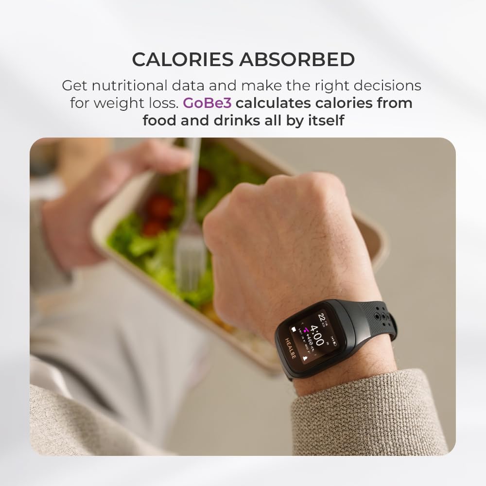 HEALBE GoBe3 - Wearable Health, Fitness and Activity Tracker with Automatic Tracking of Calorie Intake and Burning, Water Balance, Heart Rate, Sleep, neuroactivity, and Stress, with Free app, Obsidian