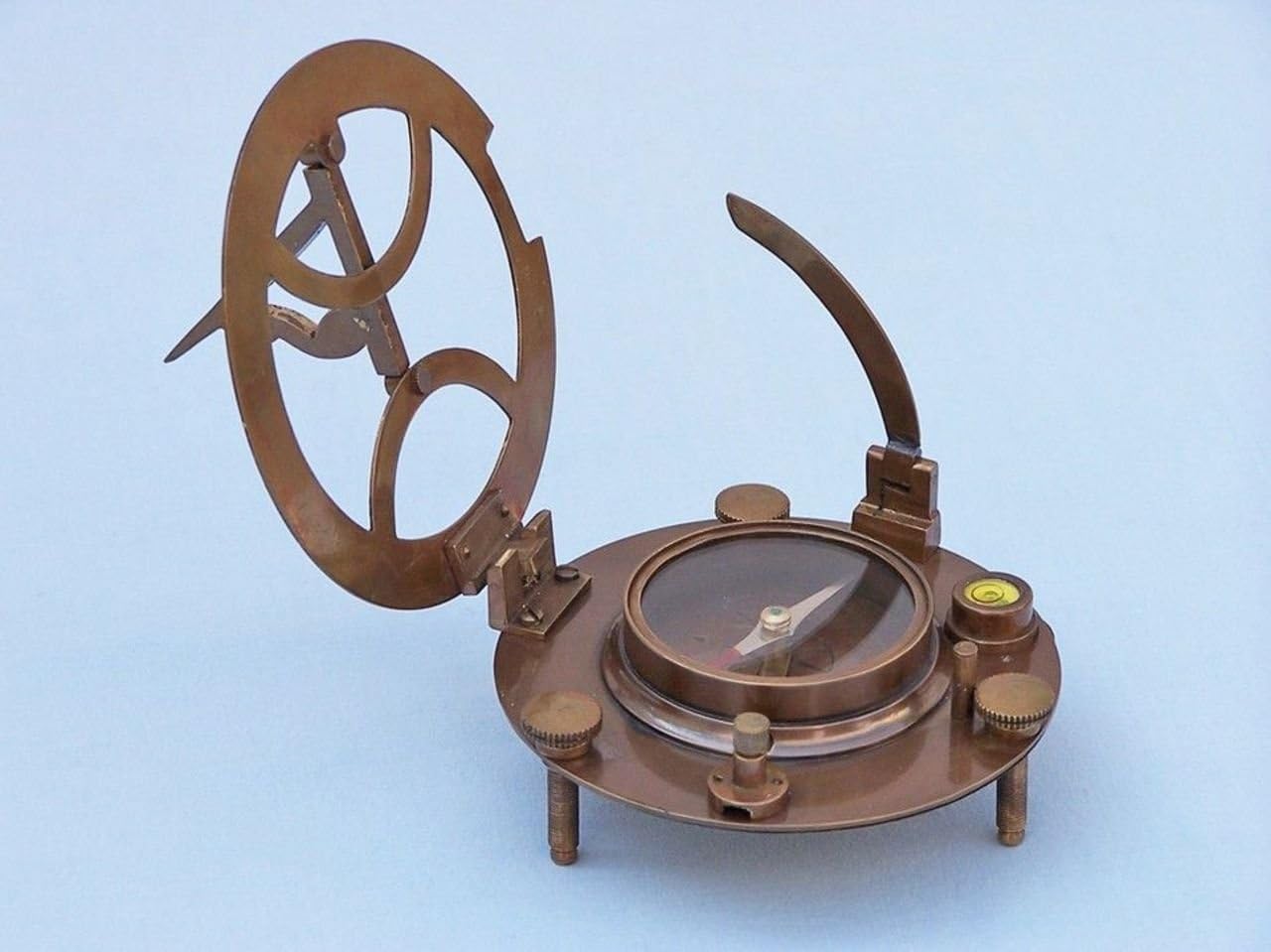 Hampton Nautical Antique Brass Round Sundial Compass with Rosewood Box, 6"