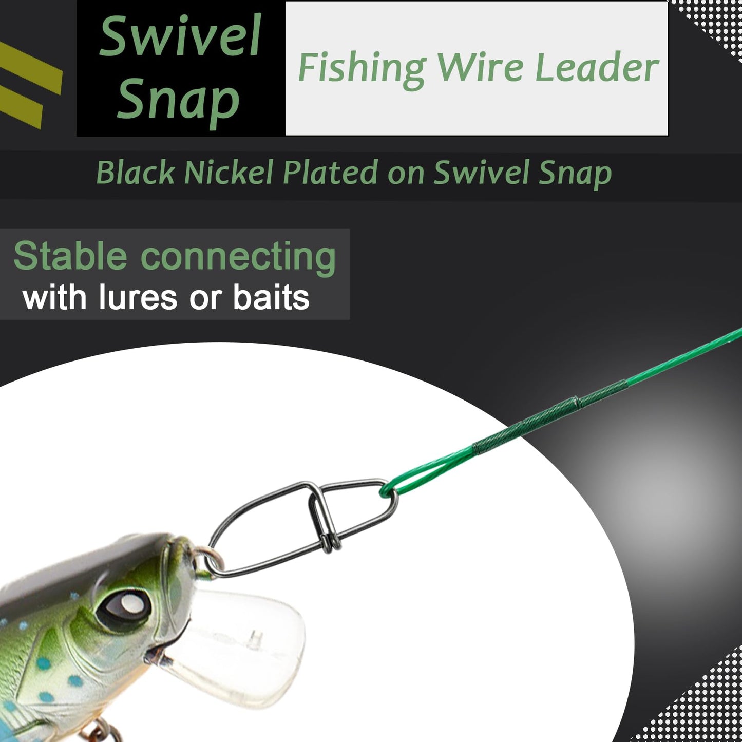 AMYSPORTS Saltwater Steel Fishing Leader Wire Stainless Swivel Fishing Leader Freshwater High Strength Wire Leader Lure Black Nickel #3 50lb 15.8in 20pcs