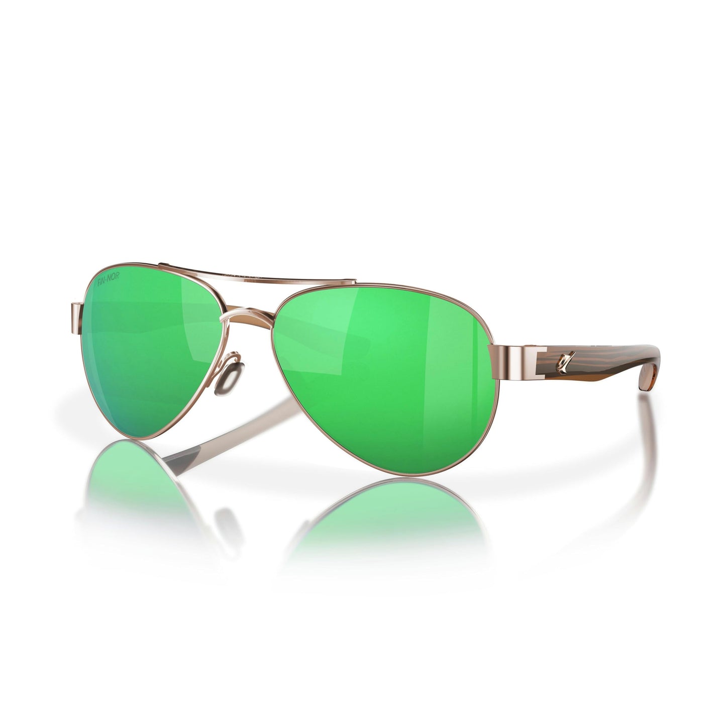 Fin-Nor Men's Rectangular Sunglasses, Green/Copper Polycarbonate Lens-Rose Gold/Brown/Amber Stripe Frame, S/M