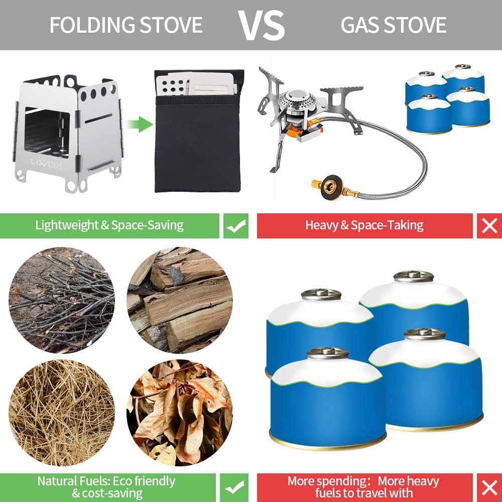 Portable Stainless Steel Wood Burning Camping Stove - Lightweight Folding Backpacking Grill for Hiking, BBQ, and Outdoor Adventures