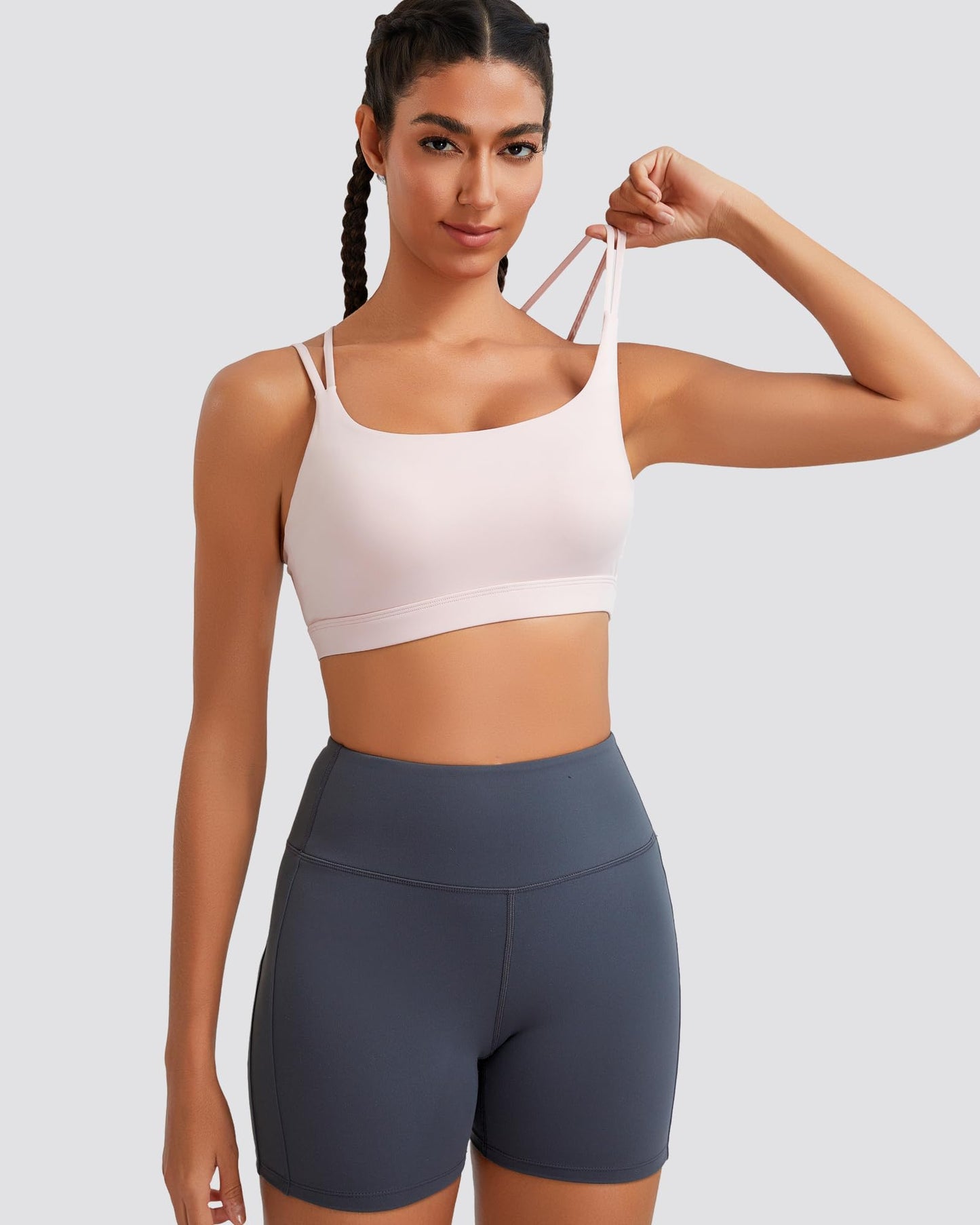 RUNNING GIRL Sports Bras for Women High Support,Criss-Cross Back Strappy Bra Moulded Cup High Impact Workout Crop Tops(WX3018 Pink XL)