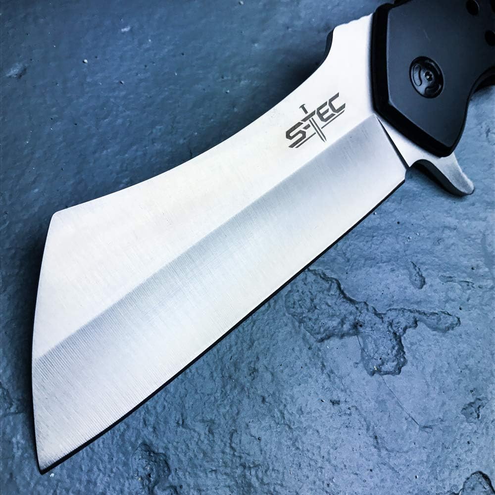 S-TEC 12-inch Rugged Chef Field Tactical Folding Cleaver (Matte Black)