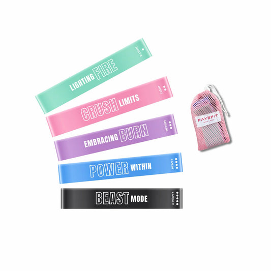 FayeFit Resistance Bands for Working Out – Exercise Bands Resistance Loops, Workout Bands, Physical Therapy Bands. Set of 5 Stretch Bands for Exercise at Home + Carry Bag. Legs, Booty, Arms.