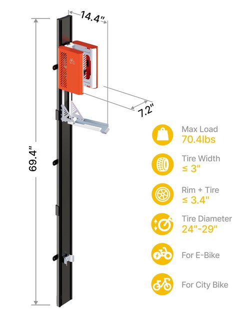 monTEK Automatic Lift EBike Rack – Fits 24-29" Tires, Heavy-Duty Vertical Wall Rack for Bicycles (Up to 71 lbs) - Effortless Lifting, Easy Install - Space-Saving Storage for Garage, Shed, BO